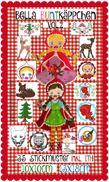 ♥BELLA BUNTKÄPPCHEN♥ vol.1 Stickmuster ROTKÄPPCHEN inkl. ITH 10x10 13x18cm