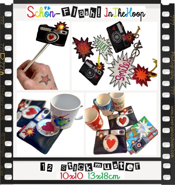 ♥SCHÖNflash ITH Spezial♥ Stickmuster IN THE HOOP Retro KAMERA Fotografie 10x10 13x18cm