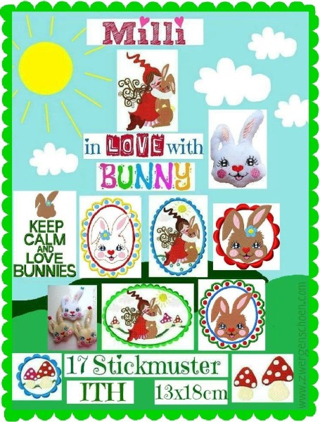 ♥MILLI in LOVE with BUNNY♥ Stickmuster 10x10 13x18cm SPEZIAL