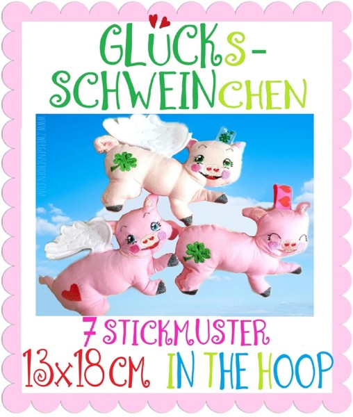 ♥GLüCKsSCHWEINchen♥ ITH Polly STICKDATEI Schwein 13x18 IN THE HOOP
