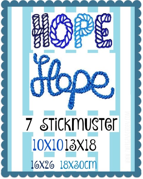 ♥HOPE♥ Stickmuster EINZELMOTIV Rope 10x10 13x18 16x26 18x30cm