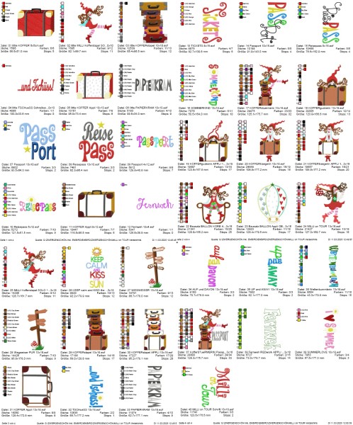 ♥MILLI on TOUR♥ Stickdatei URLAUB Reise FERIEN Travel HOLIDAY ink. SCHRIFTEN 10x10 13x18cm