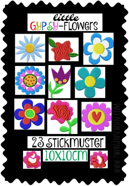 ♥little GYPSY-Flowers♥ Stickmuster BLUMEN Boho HIPPIE 10x10cm