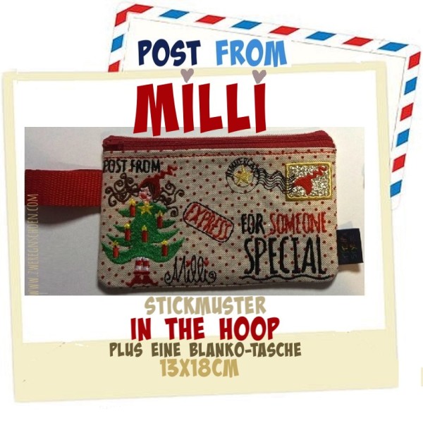 ♥POST from MILLI♥ Stickmuster TASCHE Weihnachtspost ITH 13x18cm