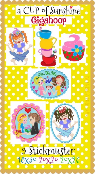 ♥a CUP of SUNSHINE GigaHOOPsies♥ STICKMUSTER Kaffeeklatsch 18x30 20x20 20x26cm
