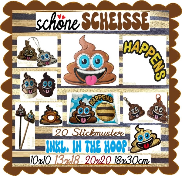 ♥schöne SCHEISSE♥ Stickmuster SHIT happens STATEMENT inkl. ITH 10x10 13x18 20x20 18x30cm