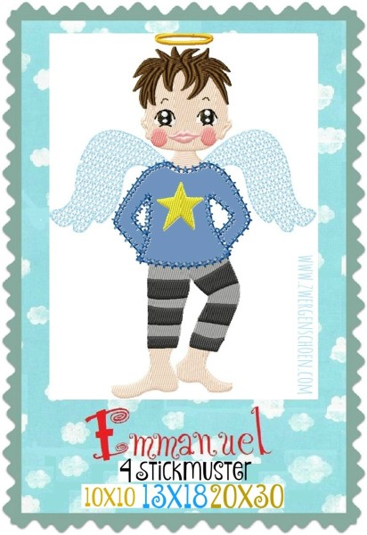 ♥EMMANUEL♥ Stickmotiv SCHUTZENGEL Engel JUNGE 10x10 13x18 20x30cm