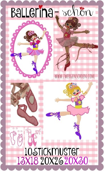 ♥BALLERINAschön♥ Stickmuster PRIMA BALLERINA Embroidery 13x18 20x26 20x30cm