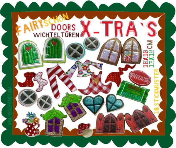 ♥X-TRA`s of FAIRYschön DOORs♥ Stickmuster ZUBEHÖR-Set WICHTELTÜREN 10x10 13x18cm