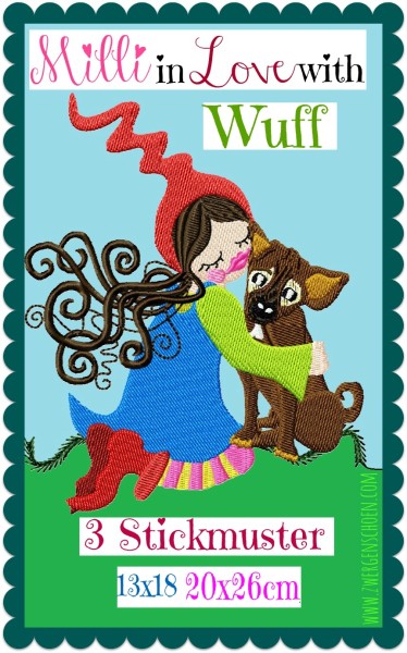 ♥MILLI in LOVE with WUFF♥ Stickmuster HUNDE Liebe 13x18 20x26cm