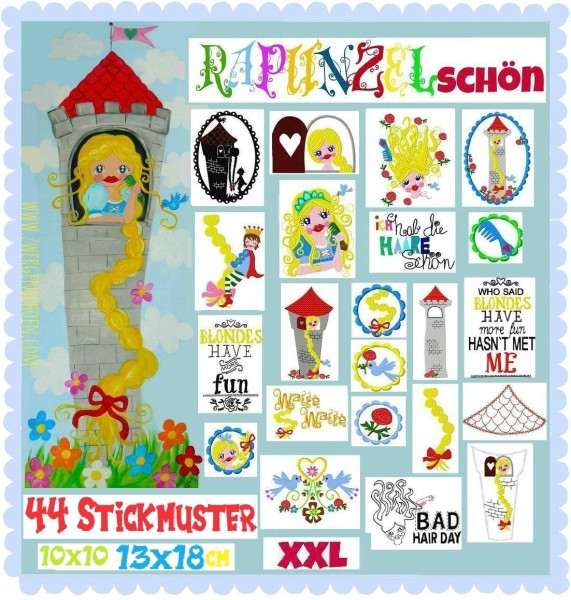 ♥RAPUNZELschön♥ XXL Stickmuster RAPUNZEL 10x10 13x18cm