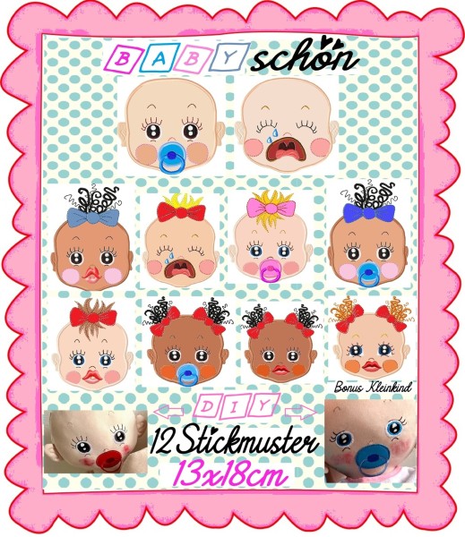 ♥BABYschön♥ Stickmuster BABY Doll NEWBORN inkl. DIY 13x18cm