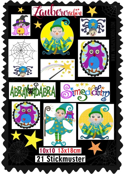♥ZAUBERerschön♥ Stickdatei ZAUBERER Merlin &FRIENDS Embroidery 10x10 13x18cm