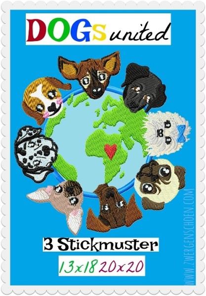 ♥DOGs UNITED♥ Stickmuster HUNDE 13x18 20x20cm