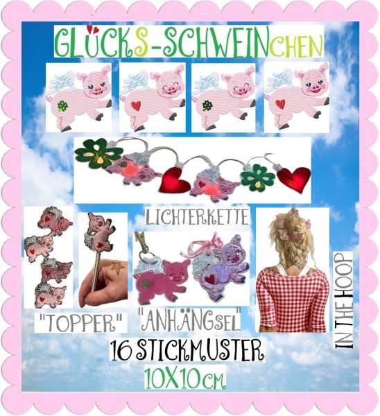 ♥GLüCKsSCHWEINchen♥ ITH Polly STICKDATEI Schwein 10x10cm inkl. IN THE HOOP
