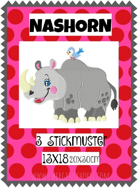 ♥NASHORN♥ Stickmuster RHINO Einzelmotiv SAFARI Afrika 13x18 18x30cm