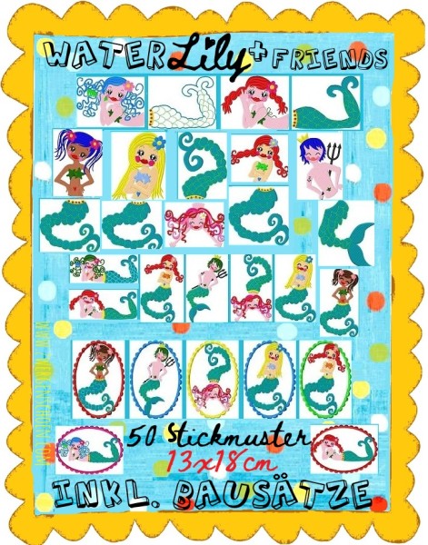 ♥WATERLILLY XXL♥ Stickmuster SPEZIAL 13x18cm BAUSATZ Nixen MERMAIDS 50 Stickmuster!!!