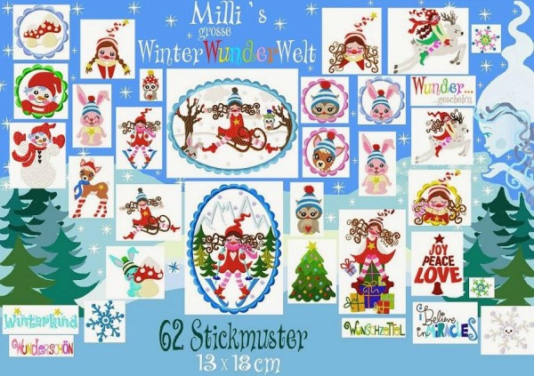 ♥MILLI`s grosse WINTERwunderWELT♥ XXXL Stickmuster 13x18cm