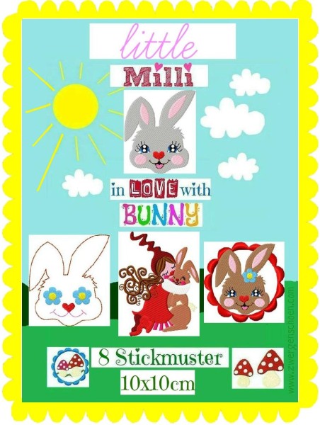♥little MILLI in LOVE with BUNNY♥ STICKMUSTER Stickdatei 10x10cm