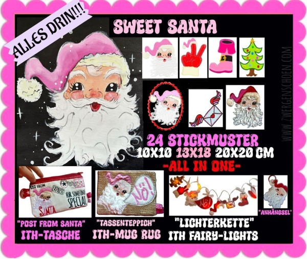 ♥SWEET SANTA♥ Stickmuster ALL-IN-ONE Weihnachtsmann XMAS+ InTheHoop-SPECIAL 10x10 13x18 20x20cm
