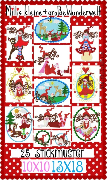 ♥MILLI ZWERGENSCHÖN grosse+kleine WUNDERWELT♥ Stickmuster 10x10 13x18cm