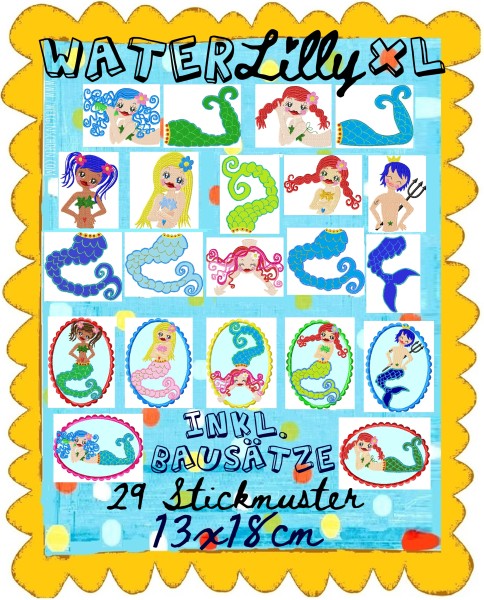 ♥WATERLILLY XL♥ Stickmuster SPEZIAL 13x18cm BAUSATZ Nixen MERMAIDS