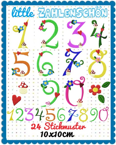 ♥little ZAHLENSCHÖN♥ Stickdatei NUMMERN Zahlen 10x10cm