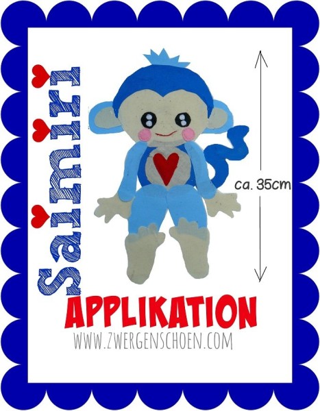 ♥SAIMIRI♥ Applikation LIEBlingsÄFFCHEN Blue Monkey OHNE STICKMASCHINE