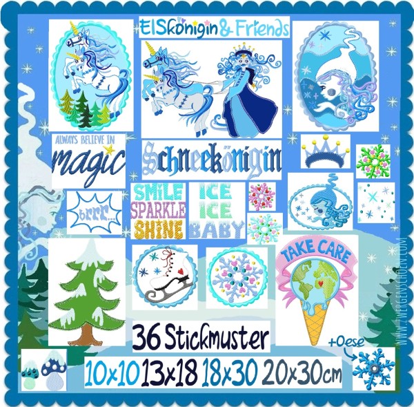♥EISkönigin & FRIENDs♥ Stickmuster SCHNEEKÖNIGIN Winterwunderwelt SPEZIAL 10x10 13x18 18x30 20x30cm