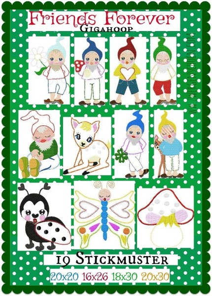 ♥FRIENDS FOREVER♥ Stickmuster SIEBEN ZWERGE GigaHOOPsies