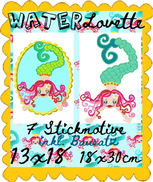 ♥WATERLOVEtte♥ Mermaid NIXE Einzelmotiv 7 Stickmuster inkl. BAUSATZ 13x18 18x30cm