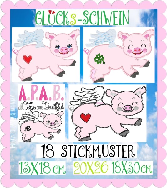 ♥GLüCKsSCHWEIN♥ Polly STICKDATEI Schwein 13x18cm + GIGAhoop