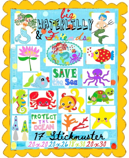 ♥big WATERLILLY&Friends♥ STICKDATEI Nixen MERMAIDs Wassermann FISCHE&Co. GigaHOOP 20x20 20x26 18x30
