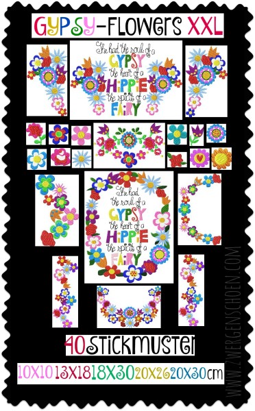 ♥GYPSY-Flowers XXL♥ Stickmuster BOHO Blumen 10x10 13x18 18x30 20x26 20x30cm