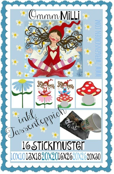 ♥Ommm MILLI♥ Stickmuster YOGA Zwergenschön 10x10 13x18 20x20 16x26 20x26 18x30 20x30cm