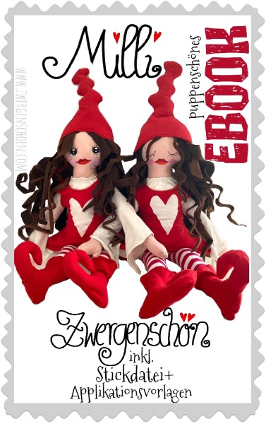 ♥MILLI ZWERGENSCHÖN♥ eBOOK Anziehpuppe DEKO Puppe inkl. Stickdatei + Applikation