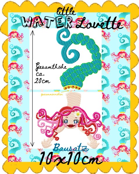 ♥little WATERLOVEtte♥ Mermaid NIXE Einzelmotiv 4 STICKmuster BAUSATZ 10x10cm