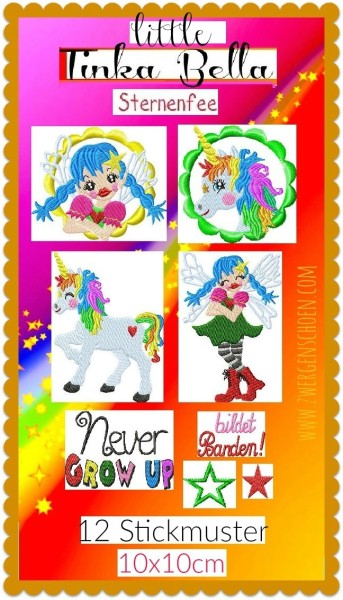 ♥little TINKA BELLA Sternenfee♥ Stickmuster REBELLA Fee ELFE Eihhorn 10x10cm