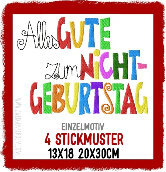 ♥ALLES Gute zum NICHTgeburtstag♥ STICKMUSTER 1€-SPARbie STATEMENT