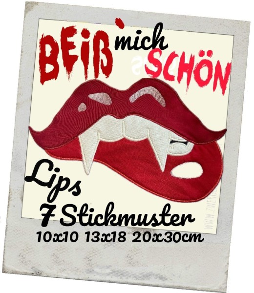 ♥BEiSSmichSCHön♥ Stickmuster LIPPE Snag LIPS Einzelmotiv 10x10 13x18 20x30cm