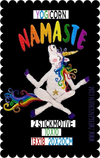 ♥YOGIcorn♥ Stickmuster YOGA Einhorn NAMASTE 10x10 13x18 20x20cm