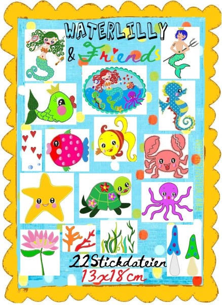 ♥WATERLILLY&Friends♥ meeresWUNDERtolle STICKDATEI Nixen MERMAIDs Wassermann FISCHE&Co 13x18cm