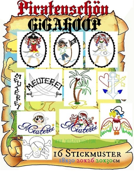 ♥PIRATENschön XXL♥ Stickmuster PIRATEN Gigahoop 18x30 20x20 20x26 20x30cm