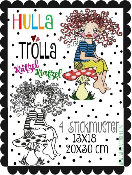 ♥HULLA TRÖLLA Kritzel Kratzel♥ Stickmuster 13x18 20x30cm