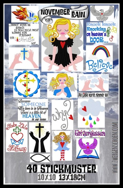 ♥NOVEMBER RAIN♥ Trauer STICKMUSTER 10x10 13x18cm