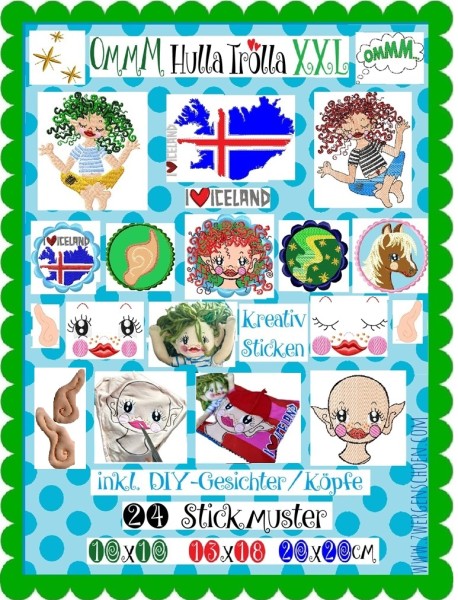 ♥OMMM HULLA TRÖLLA XXL♥ Stickmuster ISLAND Trollmädchen ICELAND inkl. DIY 10x10 13x18 20x20cm