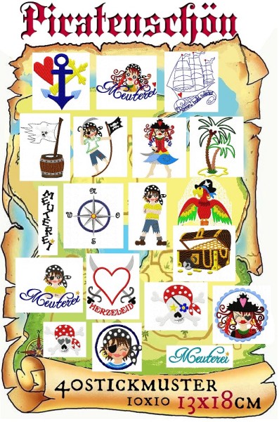 ♥PIRATENschön♥ Stickmuster PIRATEN 10x10 13x18cm
