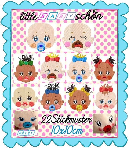 ♥little BABYschön♥ Stickmuster BABY Doll NEWBORN inkl. DIY 10x10cm