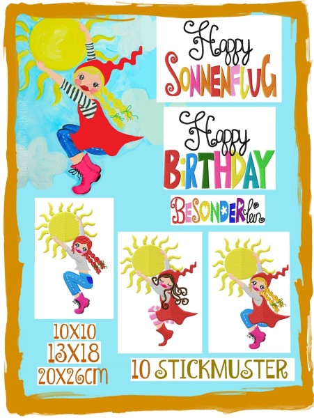♥SONNENFLUG♥ Stickmuster GEBURTSTAG Milli 10x10 13x18 20x26cm