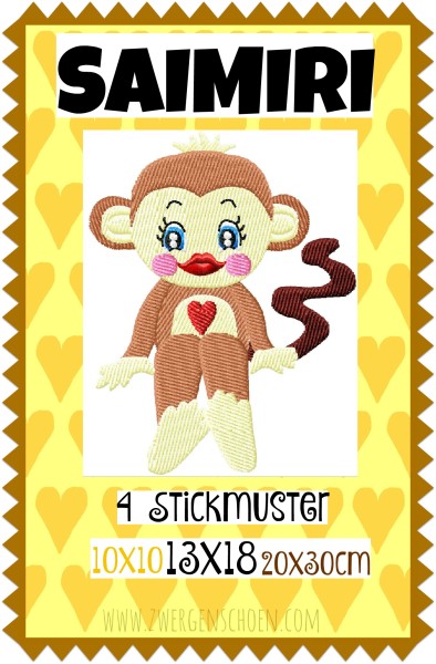 ♥SAIMIRI♥ Stickmuster AFFE Äffchen EINZELMOTIV 10x10 13x18 20x26cm